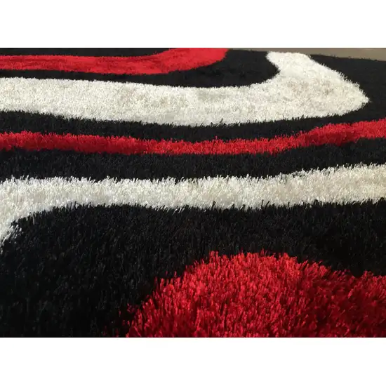 Black and Red Shag Hand Tufted Area Rug Photo 3