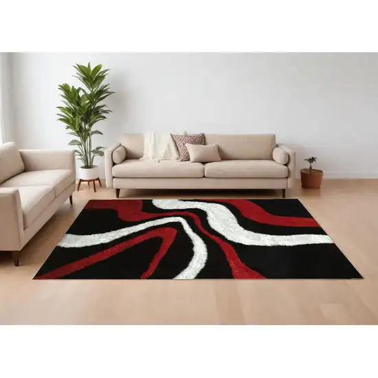 Black and Red Shag Hand Tufted Area Rug Photo 1