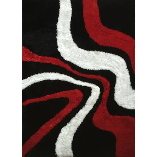 Black and Red Shag Hand Tufted Area Rug Photo 5