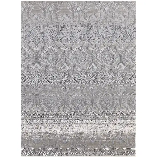 Black and Silver Abstract Power Loom Worn Faded Area Rug Photo 5