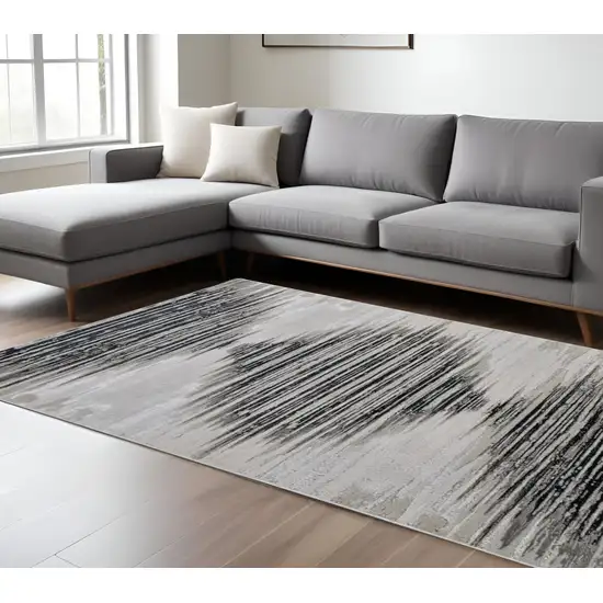 Black and Silver Geometric Power Loom Area Rug Photo 1