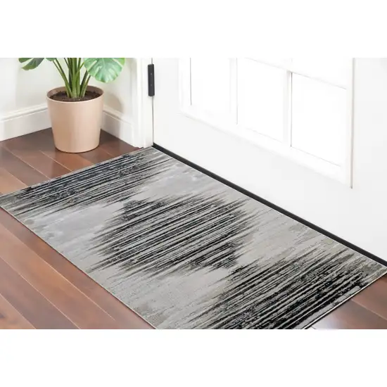 Black and Silver Geometric Power Loom Area Rug Photo 1