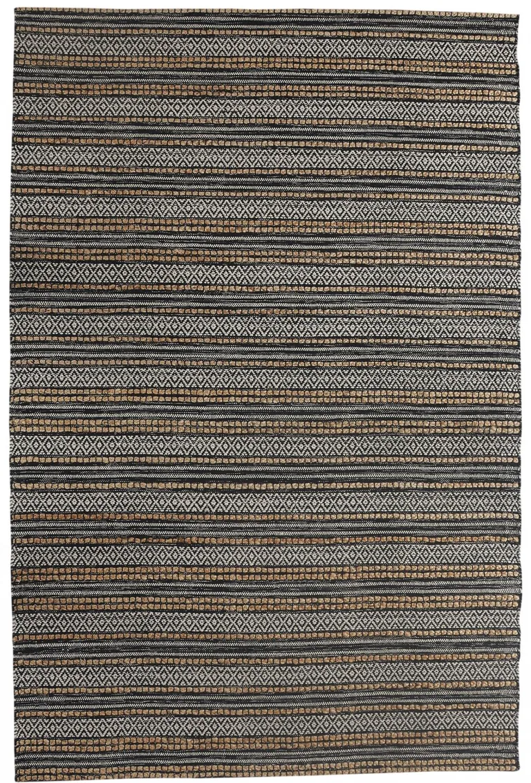 Black and Tan Decorative Striped Area Rug Photo 1