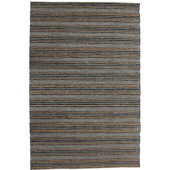 Black and Tan Decorative Striped Area Rug Photo 1