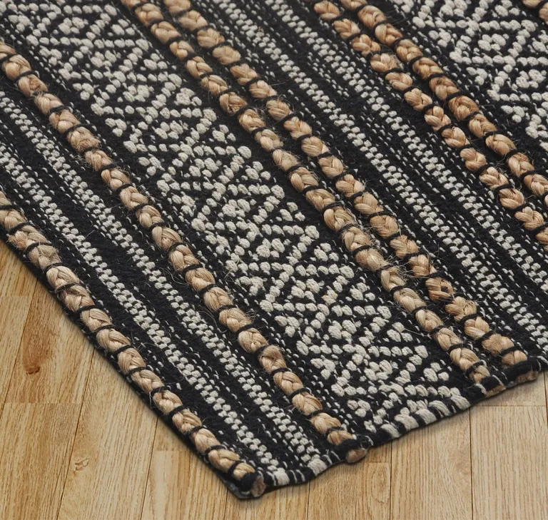 Black and Tan Decorative Striped Area Rug Photo 3