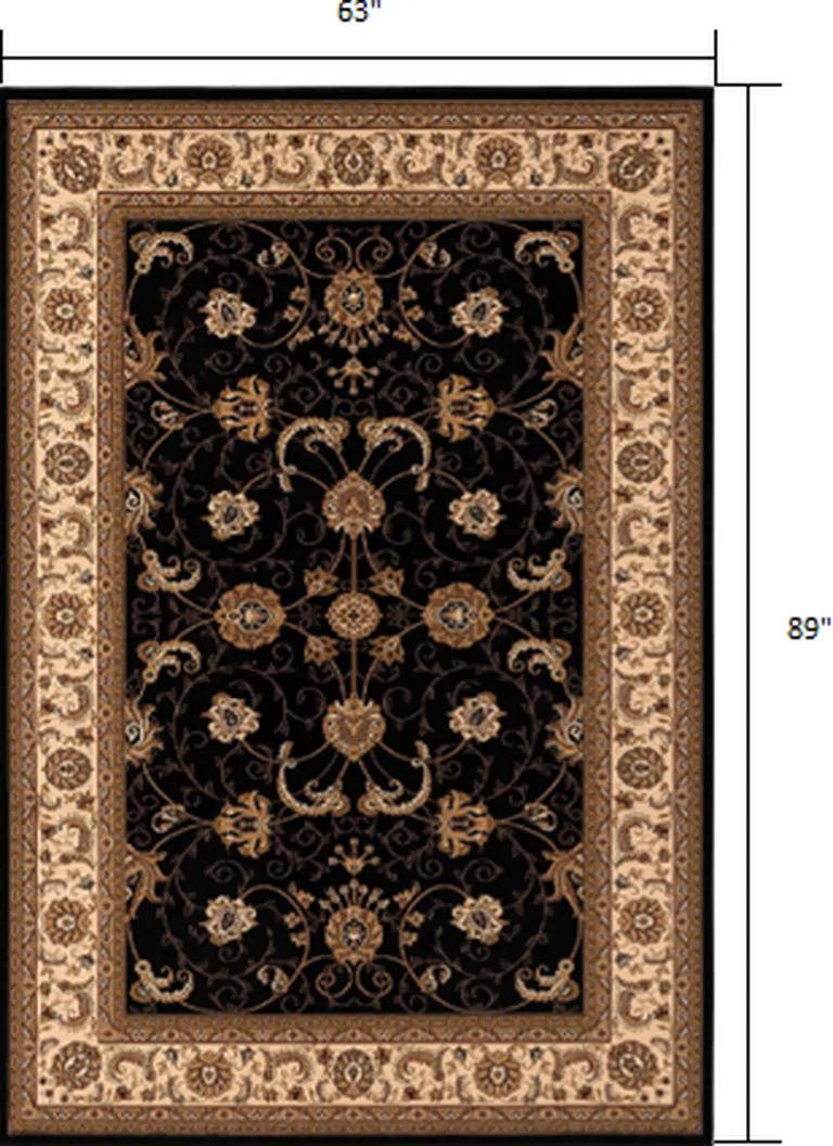 Black and Tan Floral Vines Area Rug Photo 1