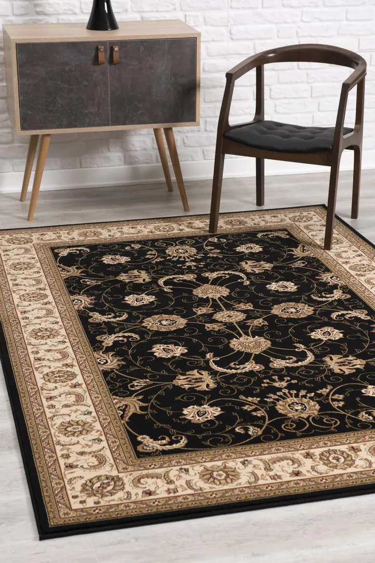 Black and Tan Floral Vines Area Rug Photo 4