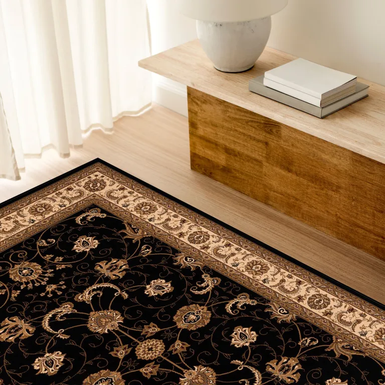 Black and Tan Floral Vines Area Rug Photo 5