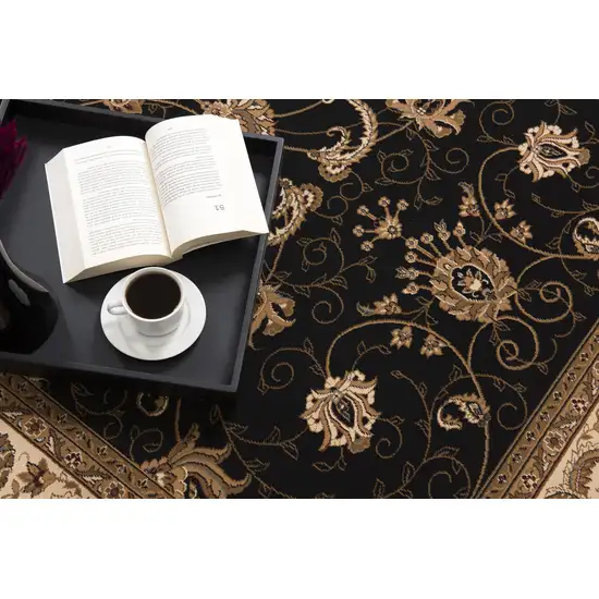 Black and Tan Floral Vines Runner Rug Photo 2