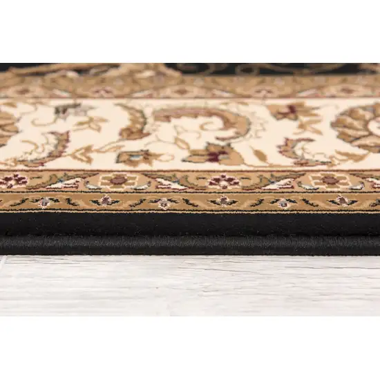 Black and Tan Floral Vines Runner Rug Photo 5