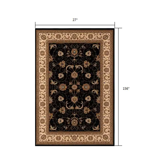 Black and Tan Floral Vines Runner Rug Photo 1