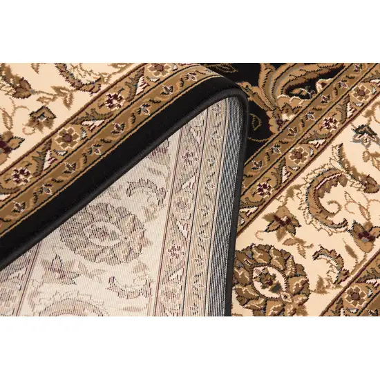 Black and Tan Floral Vines Runner Rug Photo 4