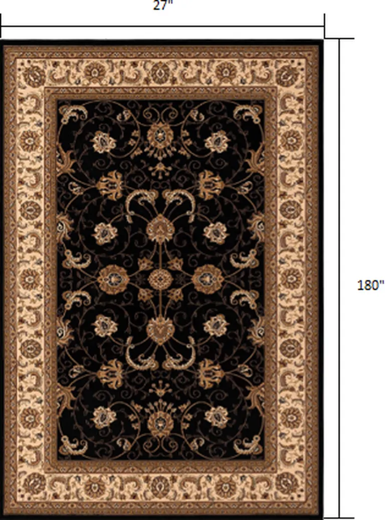 Black and Tan Floral Vines Runner Rug Photo 1