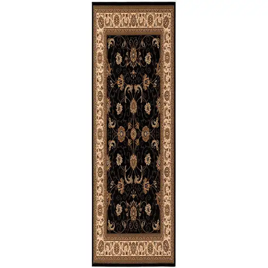 Black and Tan Floral Vines Runner Rug Photo 6