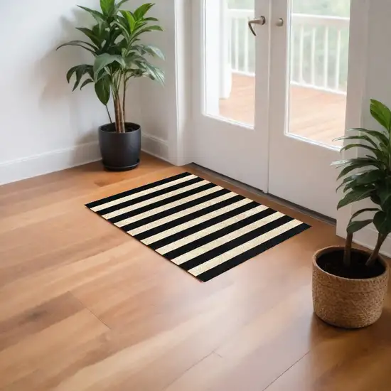 Black and Tan Wide Stripe Washable Floor Mat Photo 1