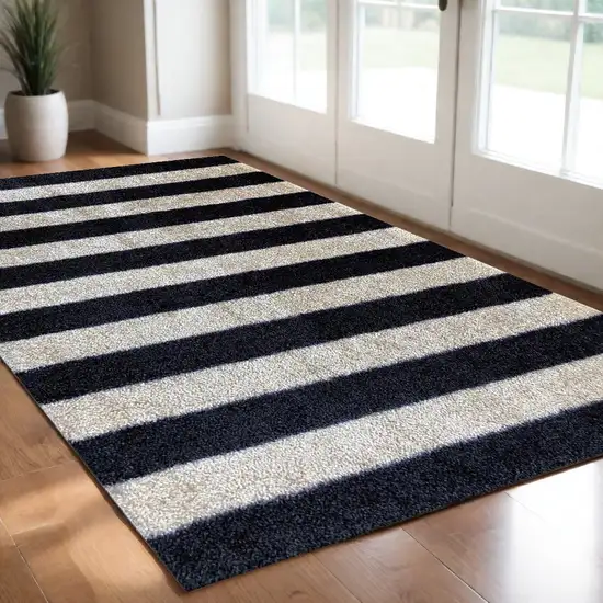 Black and Tan Wide Stripe Washable Floor Mat Photo 1