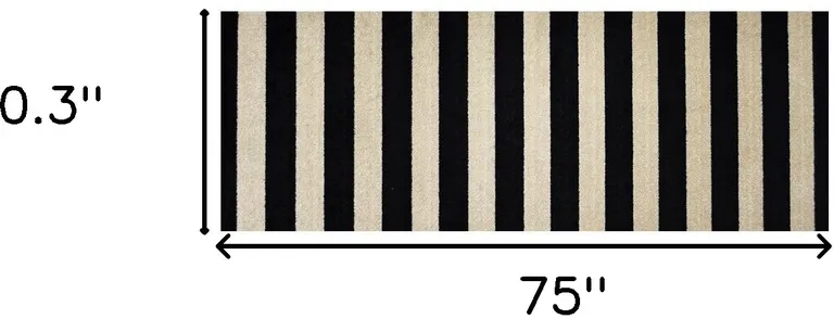 Black and Tan Wide Stripe Washable Runner Rug Photo 4