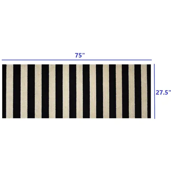 2' x 6' Black and Tan Wide Stripe Washable Runner Rug Photo 6