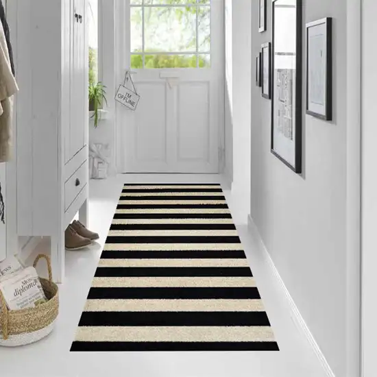 Black and Tan Wide Stripe Washable Runner Rug Photo 3