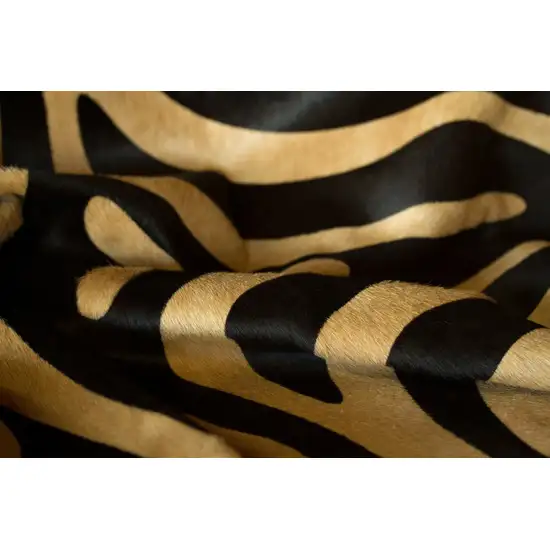 Black and Tan Zebra Print Genuine Cowhide Area Rug Photo 5