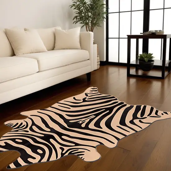 Black and Tan Zebra Print Genuine Cowhide Area Rug Photo 1