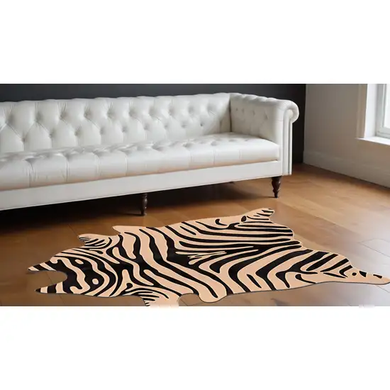 Black and Tan Zebra Print Genuine Cowhide Handmade Area Rug Photo 1