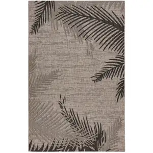 Photo of Black and Taupe Palm Leaf Stain Resistant Indoor Outdoor Area Rug