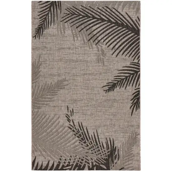 Black and Taupe Palm Leaf Stain Resistant Indoor Outdoor Area Rug Photo 2