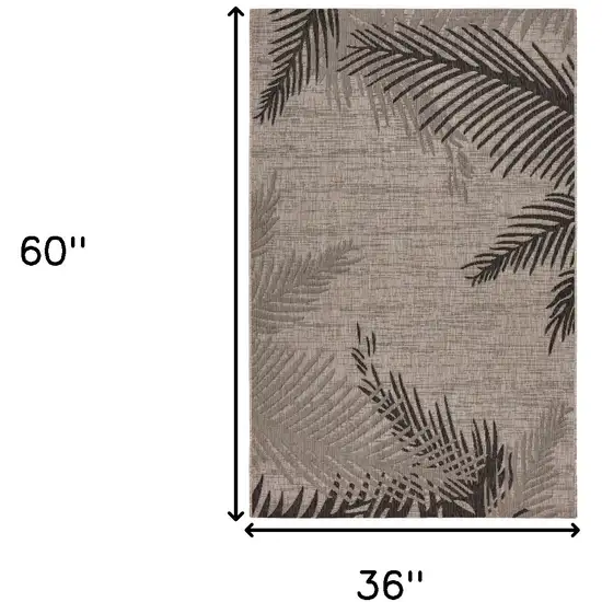 Black and Taupe Palm Leaf Stain Resistant Indoor Outdoor Area Rug Photo 9