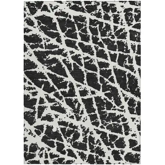 Black and White Abstract Washable Non Skid Indoor Outdoor Area Rug Photo 4