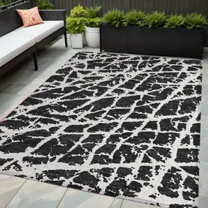 Photo of Black and White Abstract Washable Non Skid Indoor Outdoor Area Rug