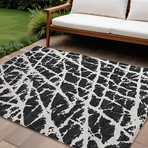 Photo of Black and White Abstract Washable Non Skid Indoor Outdoor Area Rug