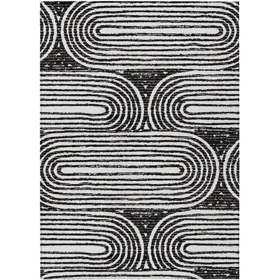 Black and White Abstract Washable Non Skid Indoor Outdoor Area Rug Photo 2