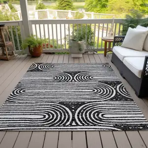 Photo of Black and White Abstract Washable Non Skid Indoor Outdoor Area Rug