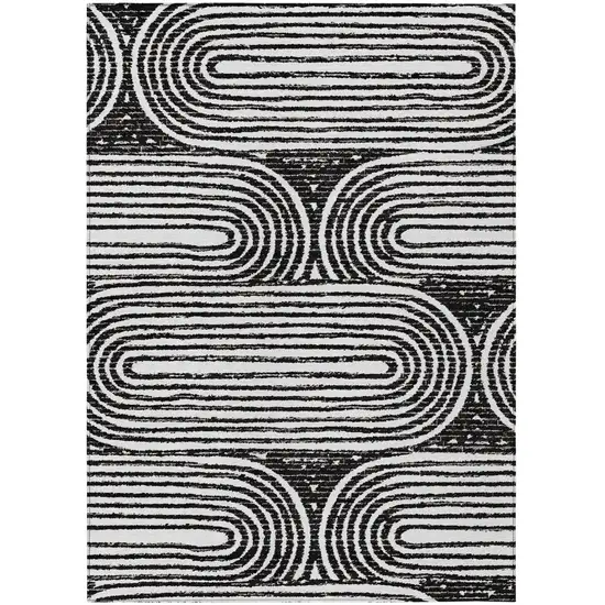 Black and White Abstract Washable Non Skid Indoor Outdoor Area Rug Photo 2