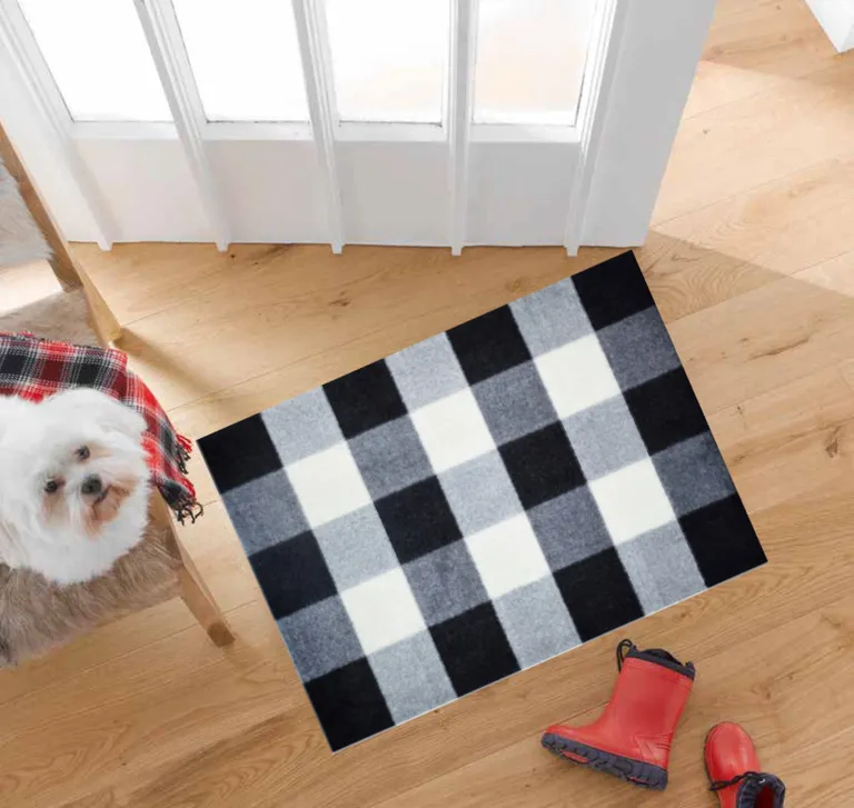 Black and White Buffalo Check Washable Floor Mat Photo 4