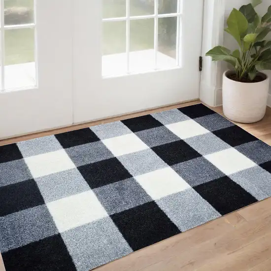 Black and White Buffalo Check Washable Floor Mat Photo 1