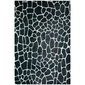 Photo of Black and White Croc Print Shag Handmade Non Skid Area Rug