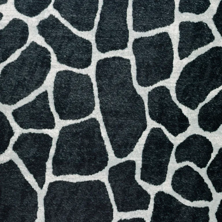 Black and White Croc Print Shag Handmade Non Skid Area Rug Photo 4