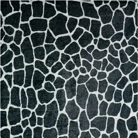 Black and White Croc Print Shag Handmade Non Skid Area Rug Photo 5