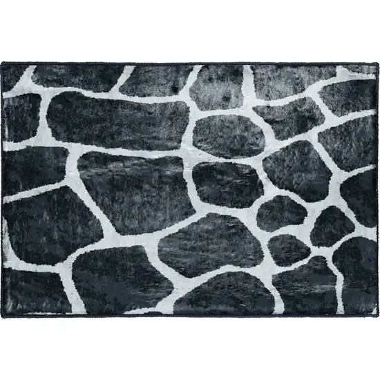 Black and White Croc Print Shag Handmade Non Skid Area Rug Photo 7