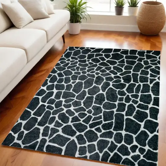 Black and White Croc Print Shag Handmade Non Skid Area Rug Photo 1