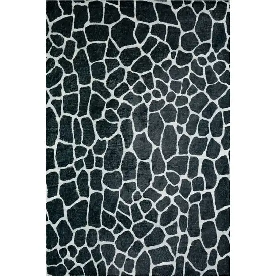 Black and White Croc Print Shag Handmade Non Skid Area Rug Photo 7