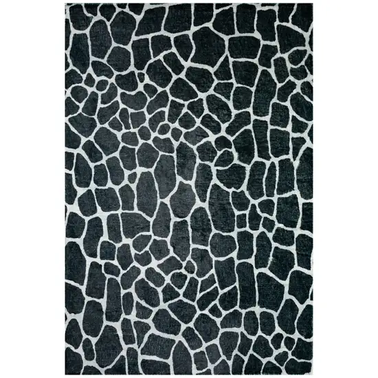 Black and White Croc Print Shag Handmade Non Skid Area Rug Photo 3