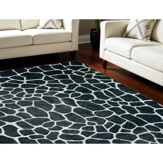 Black and White Croc Print Shag Handmade Non Skid Area Rug Photo 1