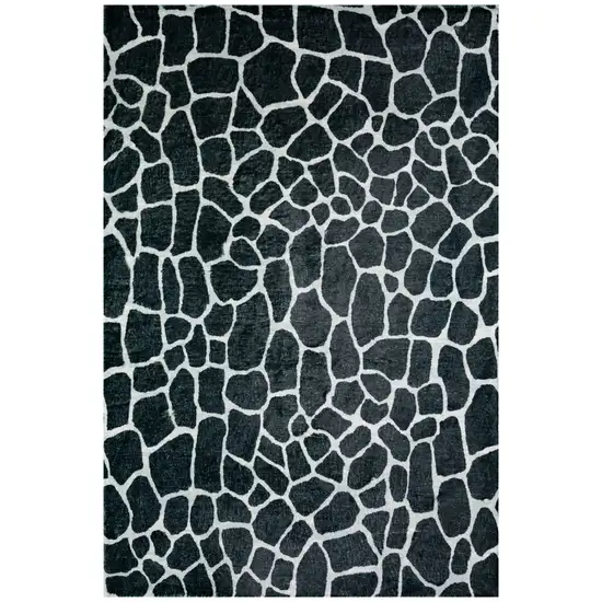 Black and White Croc Print Shag Handmade Non Skid Runner Rug Photo 1