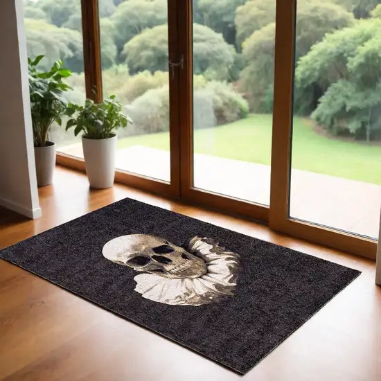 Black and White Funky Skull Non Skid Area Rug Photo 1