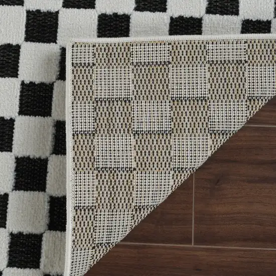 Black and White Geometric Distressed Indoor Outdoor Area Rug Photo 7