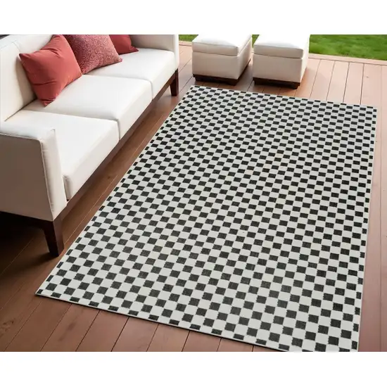 Black and White Geometric Distressed Indoor Outdoor Area Rug Photo 1