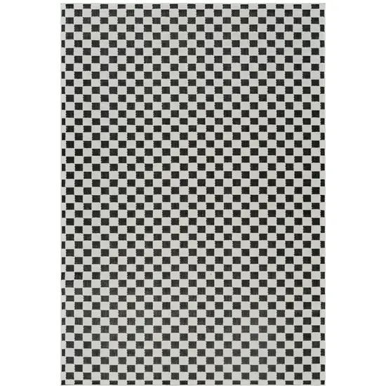 Black and White Geometric Distressed Indoor Outdoor Area Rug Photo 2